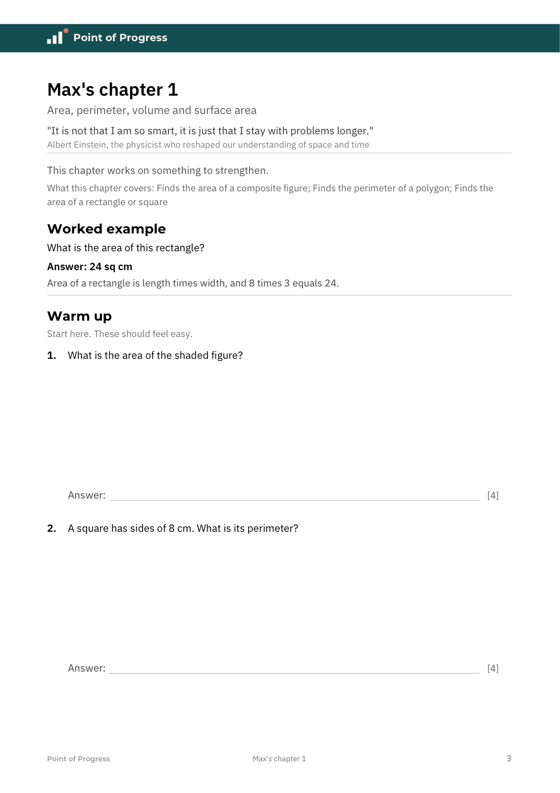 Figure 4. A workbook chapter built from one child’s own answers, at about one chapter a week.